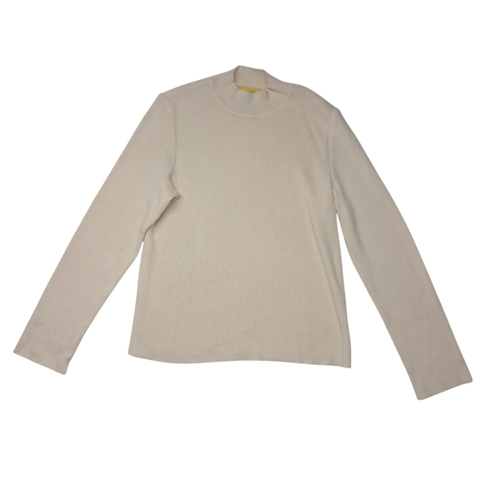 St. John Sweater Womens XL Cream Ribbed Knit Mock Neck Wool Blend Quiet‎ Luxury